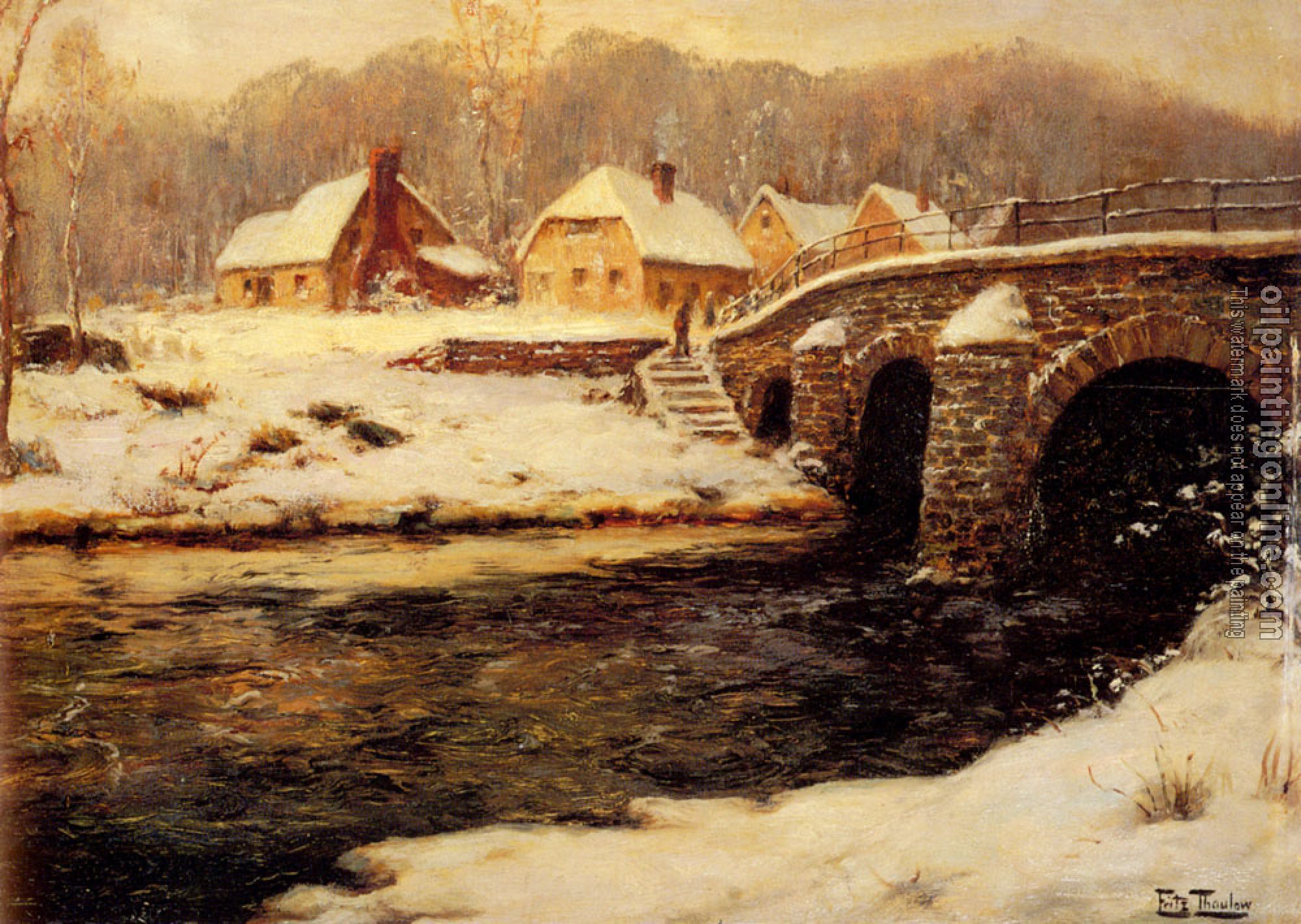 Thaulow, Frits - A Stone Bridge Over A Stream In Winter